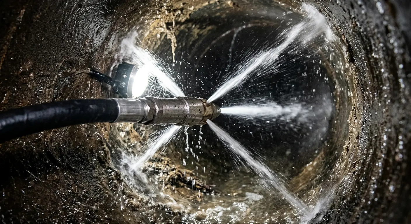 High-pressure hydro jetting nozzle cleaning sewer pipe for Storm Drain Cleaning in Naples